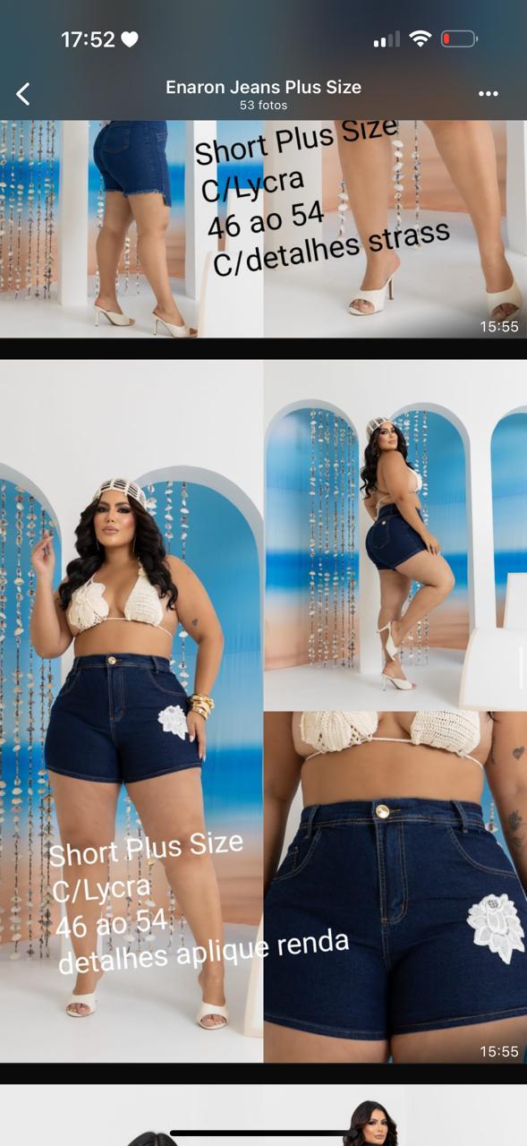 Short Plus Size Jeans com Renda