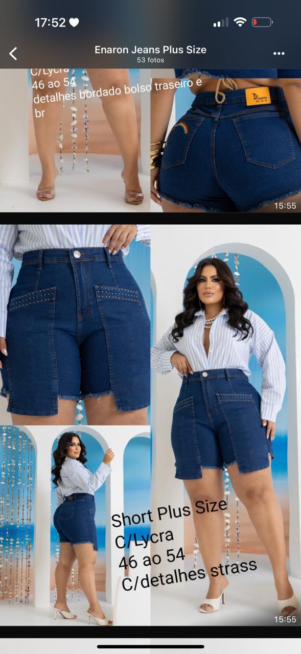 Short Plus Size Jeans com Strass